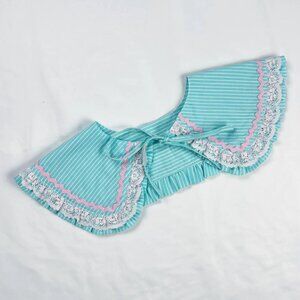 Detachable Blue Striped Collar – Pink Lace & Ricrac Trim Statement Accessory